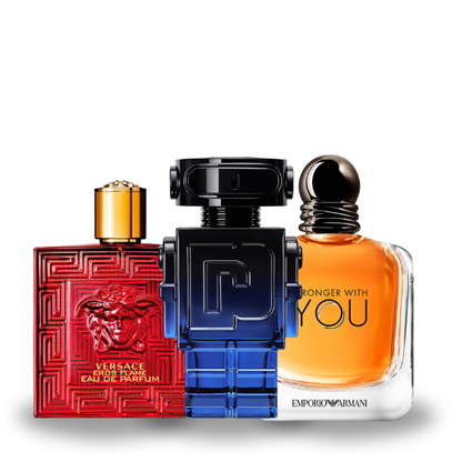 Combo de 3 Perfumes Versace Eros Flame, Rabanne Phantom Intense e Giorgio Armani Stranger With You 100ml