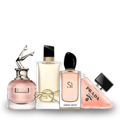 Combo de 4 Perfumes Jean Paul Gaultier SCANDAL, Yve Saint Laurent LIBRE. Giorgio Armani SÌ e Prada PARADOXE 100ml